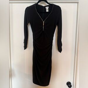 Cache Black Long Sleeve Dress with Zipper